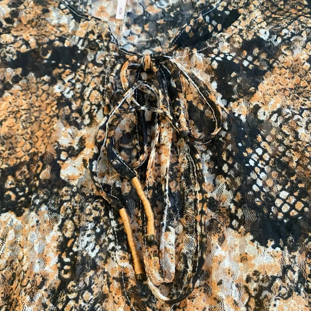 Free People Women’s Out For The Night Blouse Medium Snakeskin Semi Sheer Boho